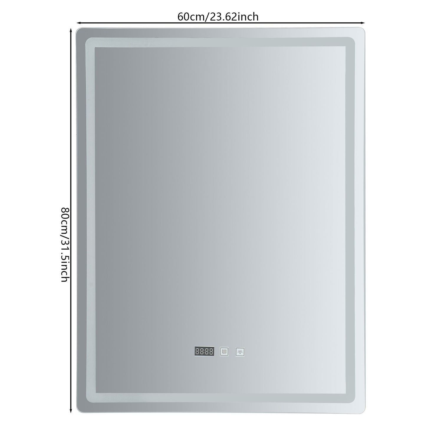 Dimmable LED Bathroom Mirror with Anti-Fog Function and Time Display 60×80 cm