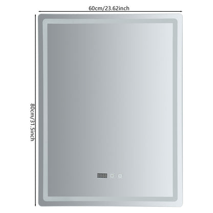 Dimmable LED Bathroom Mirror with Anti-Fog Function and Time Display 60×80 cm
