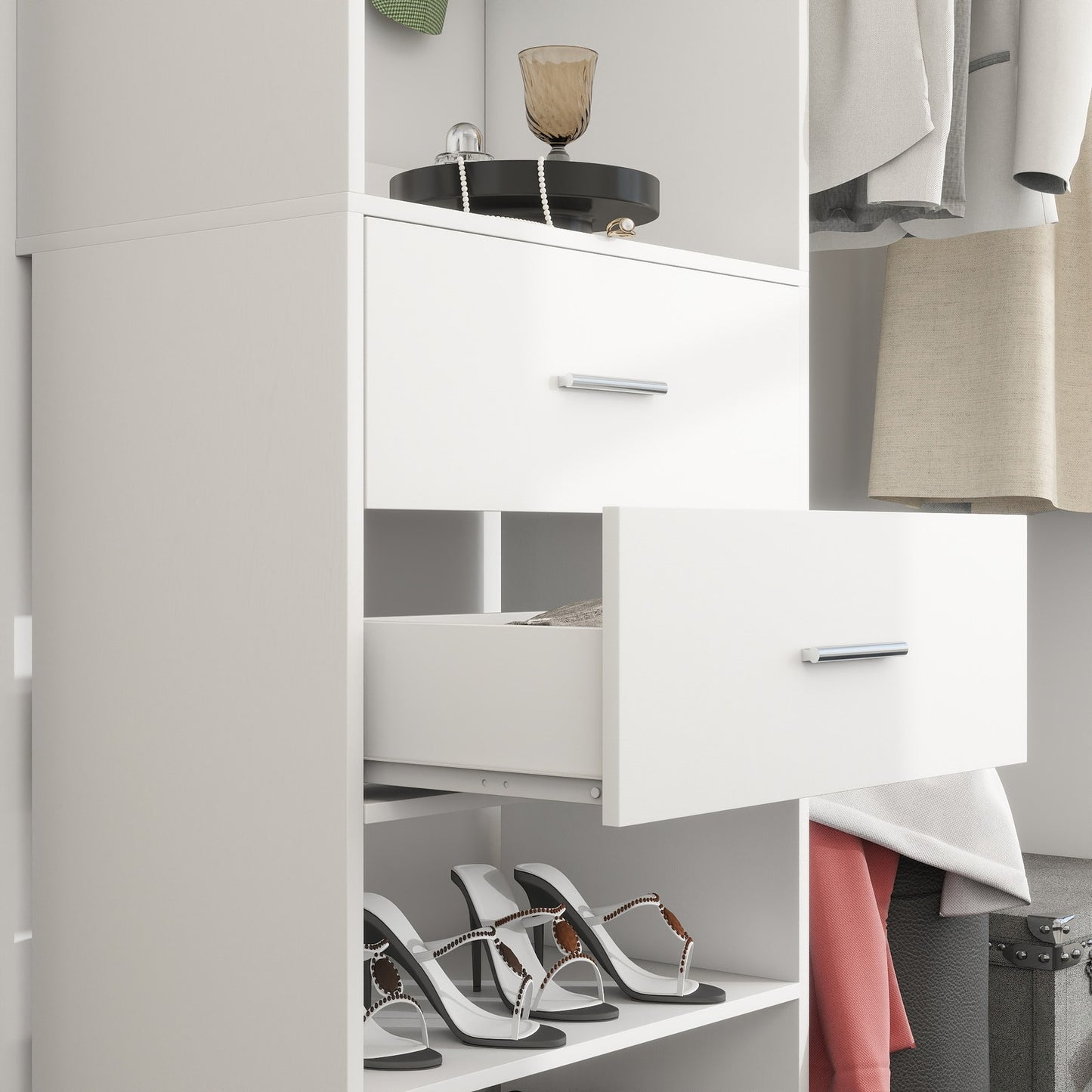 60'' W Walk-in Closet Organizer System with Door Storage Cabinet and Wood Drawer