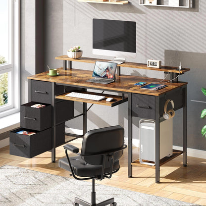Computer Desk 47.2" with LED Lights & Power Outlets, Home Office Desk with 4 ...