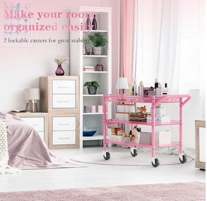 Heavy Duty Utility Cart with Handle 990lbs Capacity Metal 3 Tier Rolling Carts