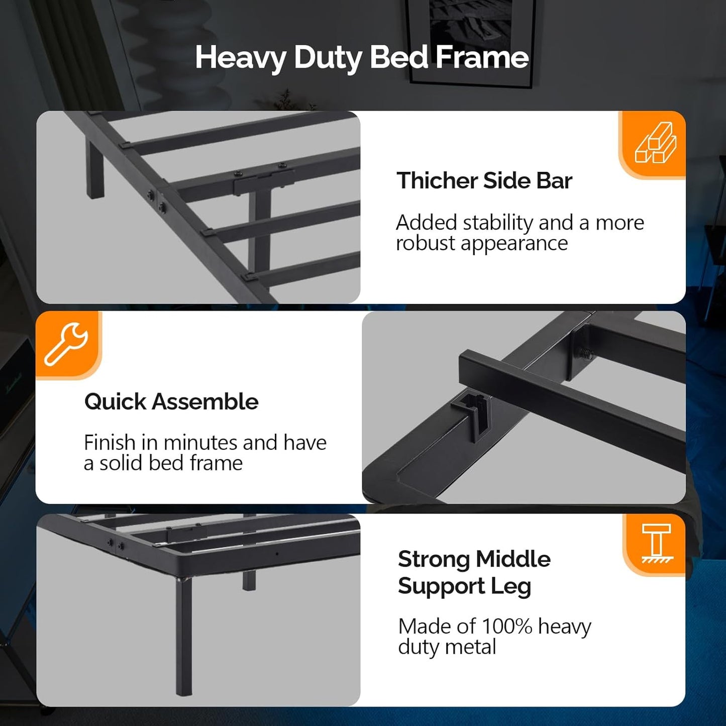 Floating Bed Frame Full with USB Charging Station/LED Lights 14'' Platform Bed