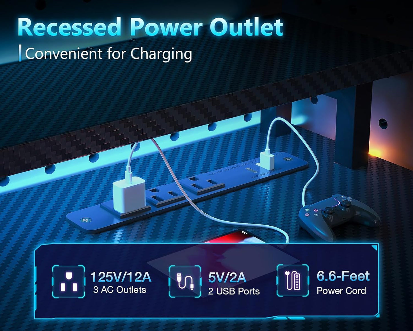 59 Inch Gaming Desk with USB Charging Ports & LED Light - Reversible Computer De
