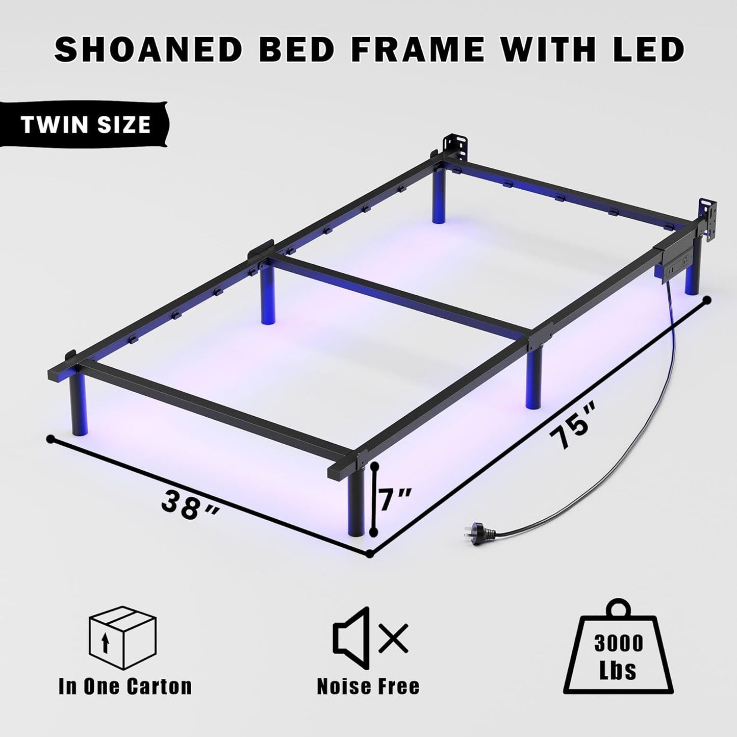 Twin Full Queen Bed Frame with LED Lights Charging Station Metal Platform Sturdy