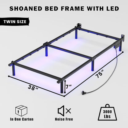 Twin Full Queen Bed Frame with LED Lights Charging Station Metal Platform Sturdy