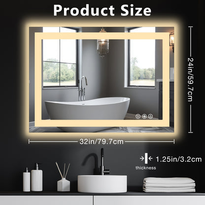 28''/32''/36'' Anti-fog LED Mirror Bathroom,Rectangle Smart Memory Vanity Mirror