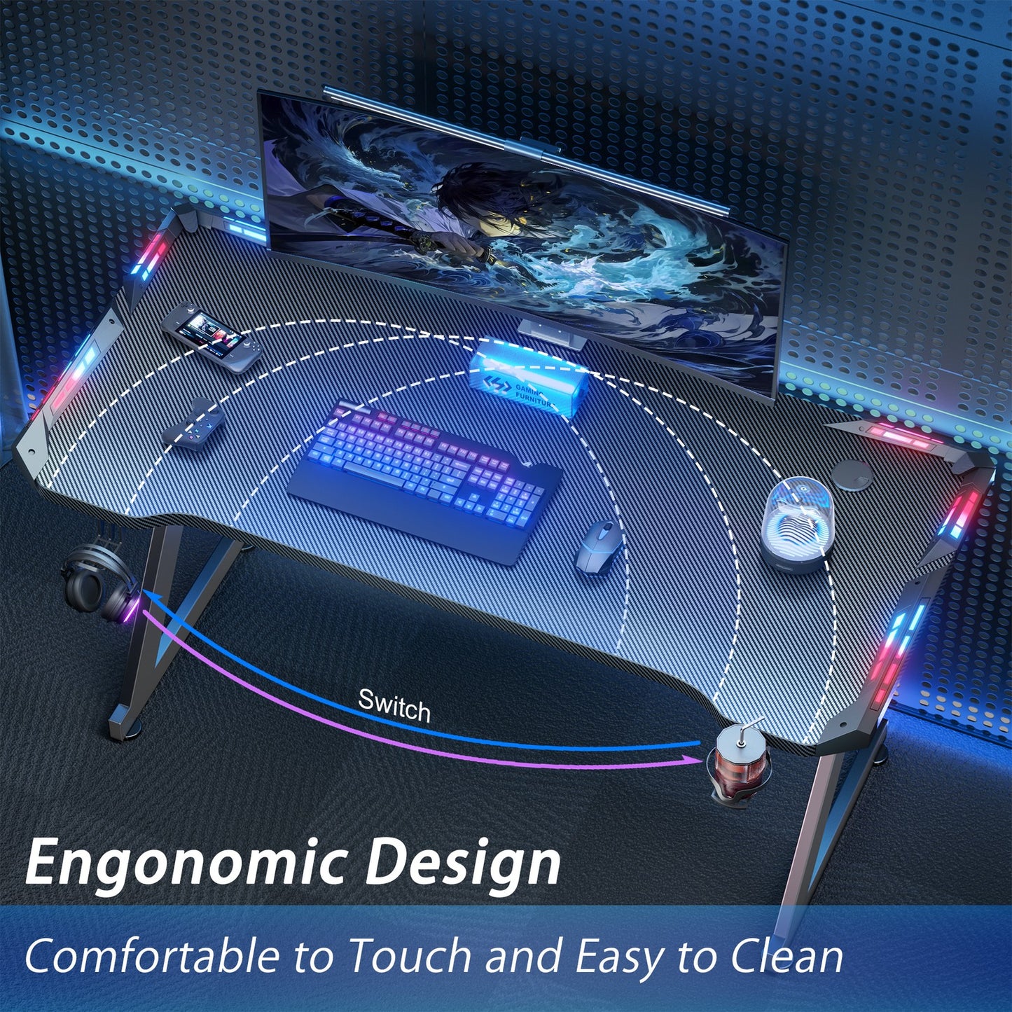 40/47/55/63 inch Gaming Desk with LED RGB Ergonomic Computer Table Gamer Desk