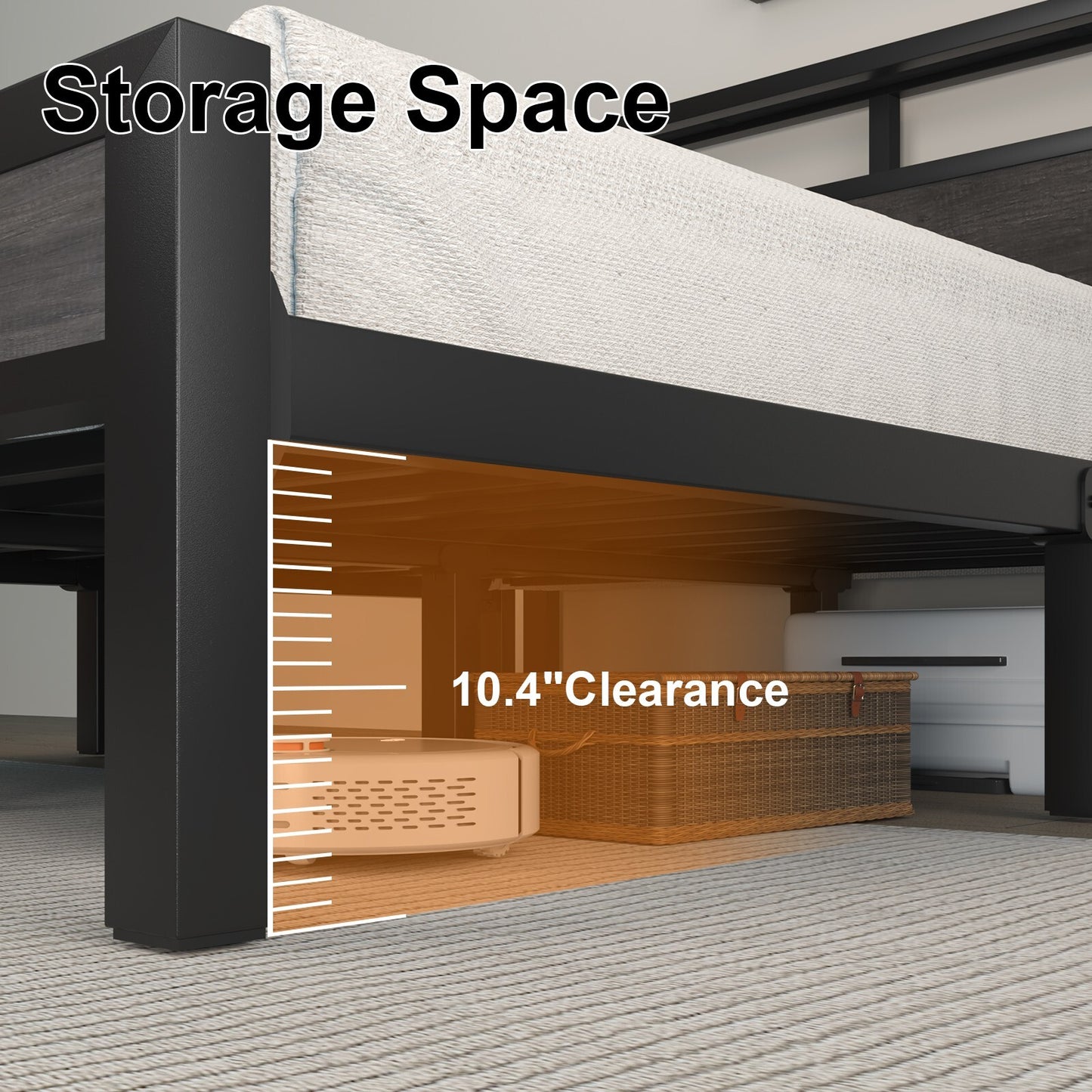 LED Light Bed Frame with 2-Tier Storage Headboard and Charging Station/Grey