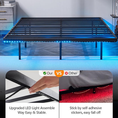 Floating Bed Frame Full Size with Smart LED Lights easy Assembly & Noise Free
