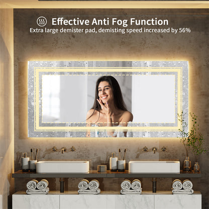 Bathroom Mirror with Front+Backlit Lights Dimmable Wall Vanity Mirrors Anti-Fog