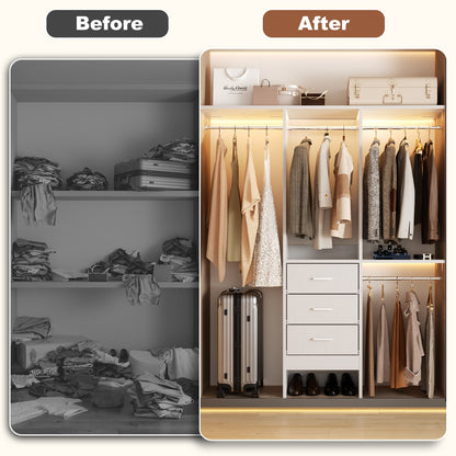 48'' Closet System with 3 Drawers Closet Organizer System Built-In Clothes Rack