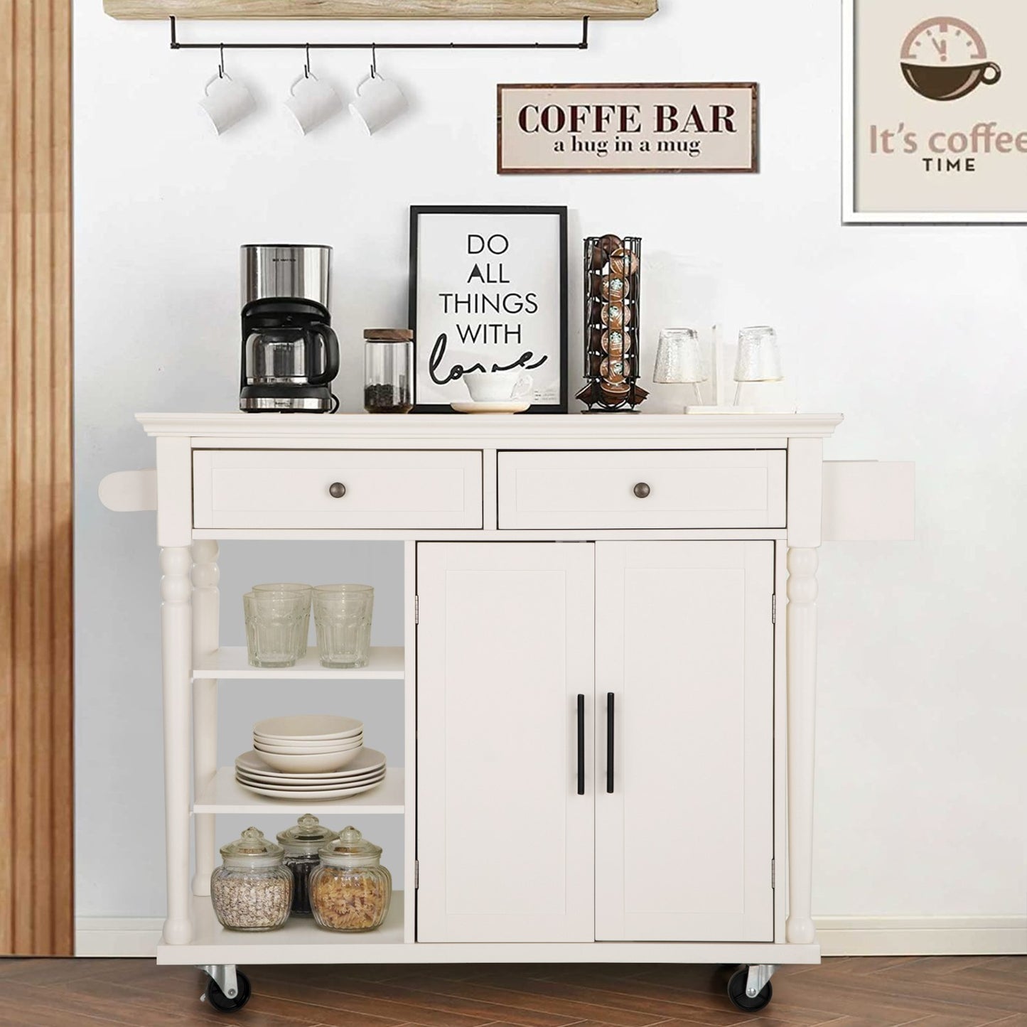 Kitchen Island Kitchen Cart on Wheel with Storage Drawer Rolling Trolley White
