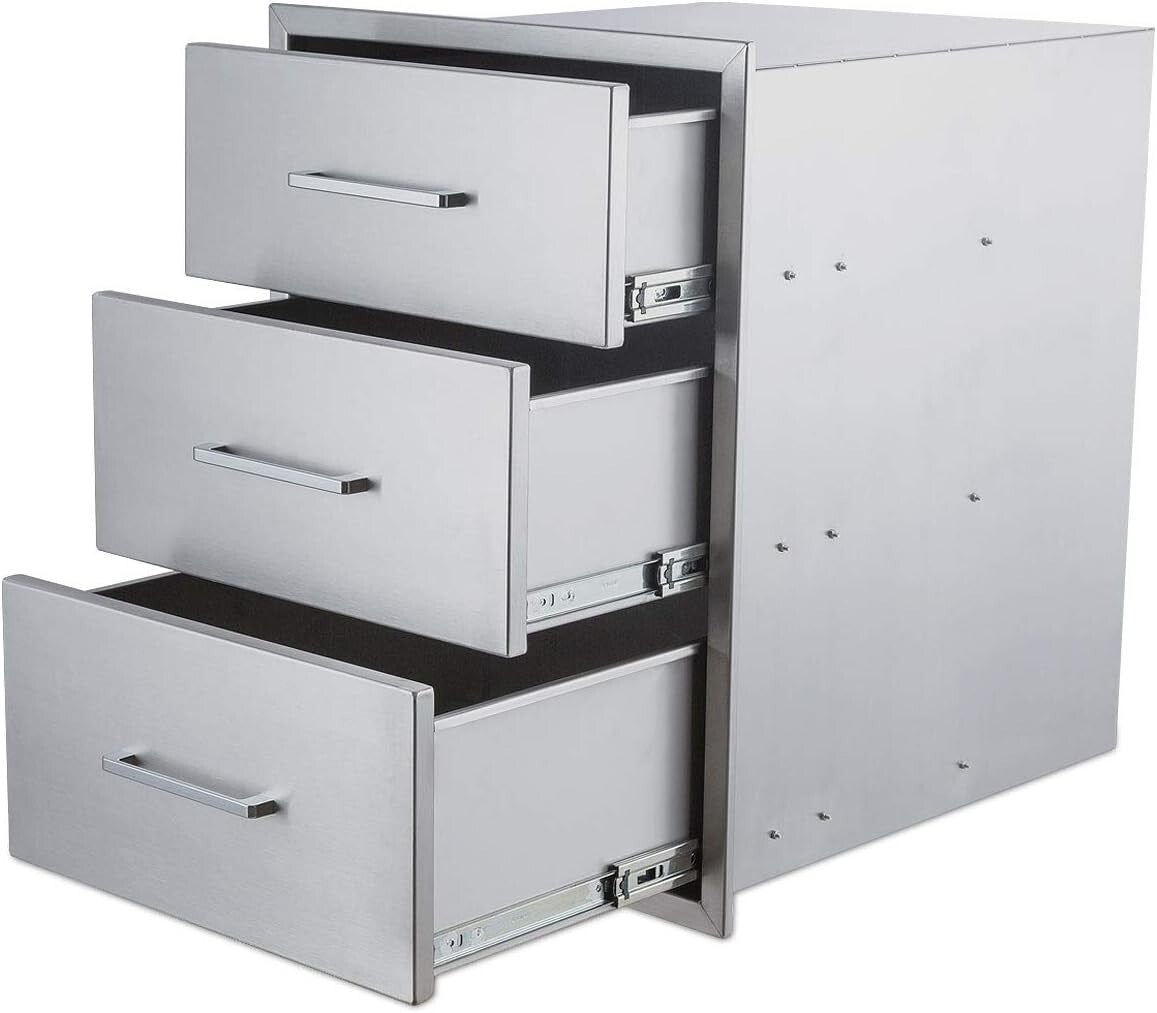 Outdoor Kitchen Drawers Stainless Steel 3-Drawer BBQ Drawer 18"W x 24"H x 23"D