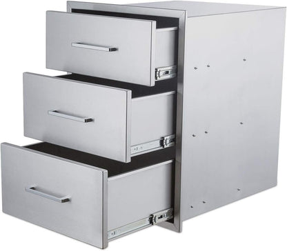 Outdoor Kitchen Drawers Stainless Steel 3-Drawer BBQ Drawer 18"W x 24"H x 23"D