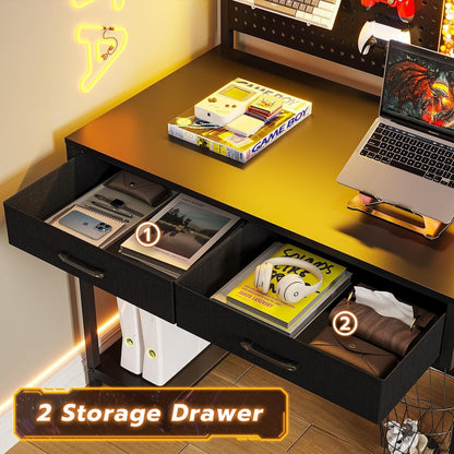 L Shaped Gaming Desk with LED Lights&Monitor Stand Computer Desk for Home Office