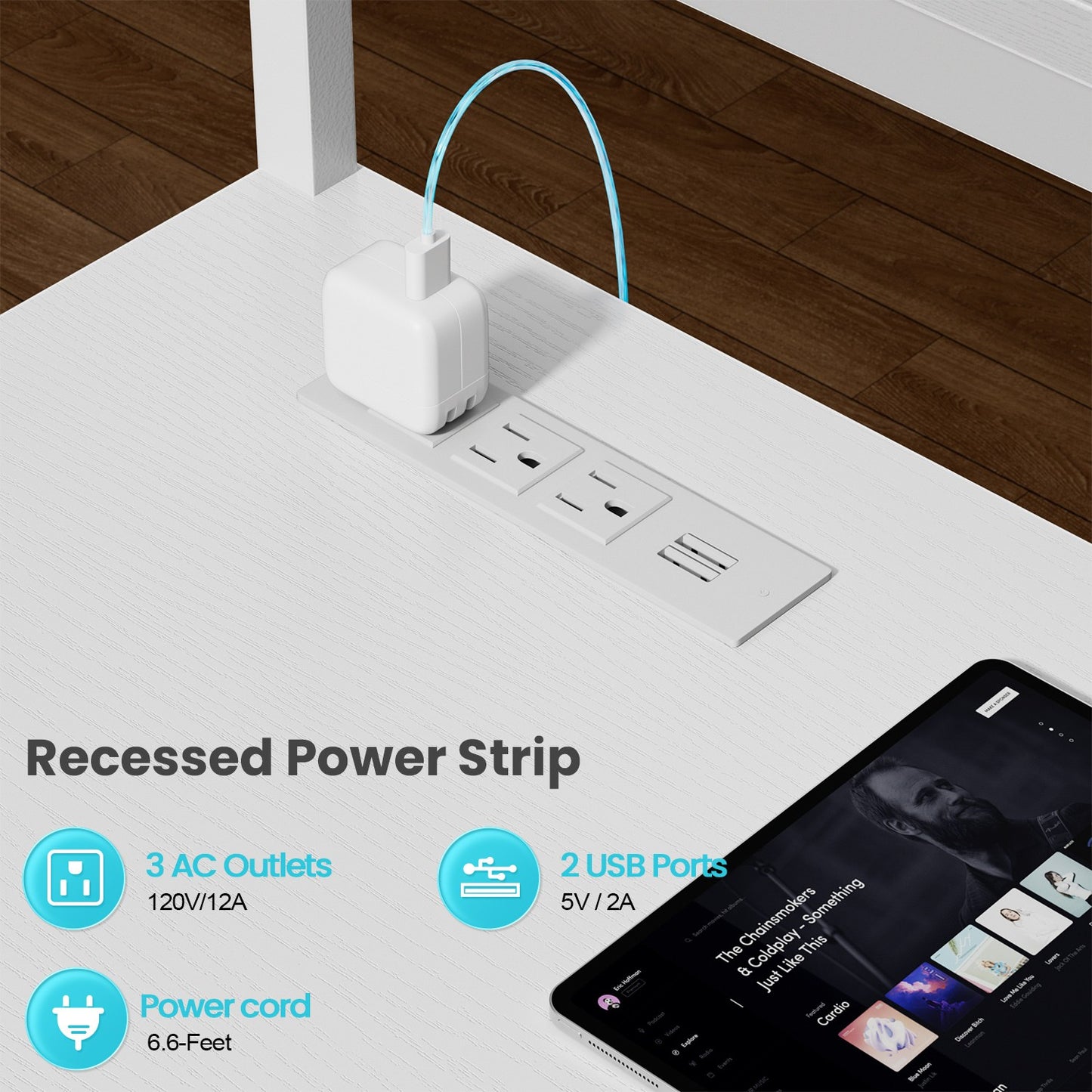 L Shaped Gaming Desk with LED & Power Outlets, Computer Desk with Monitor Stand