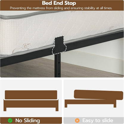 Full Bed Frame with LED Lights Metal Platform Bed Frame with Charging Station