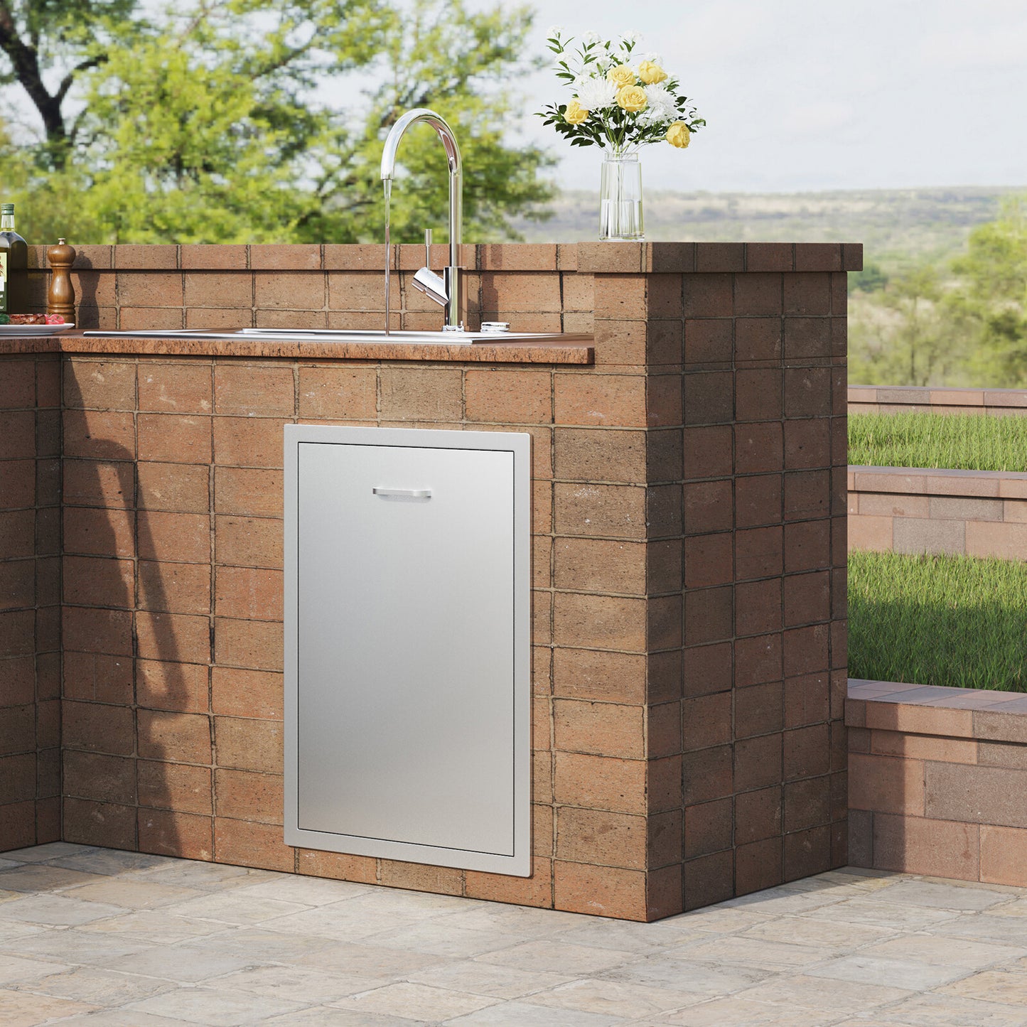 20"X29" Pull Out Trash Drawer Outdoor Kitchen BBQ Island Drawer w/ Bag Ring