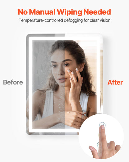 24x32'' LED Bathroom Mirror Wall Vanity Mirror Dimmable Anti-fog Front Backlit