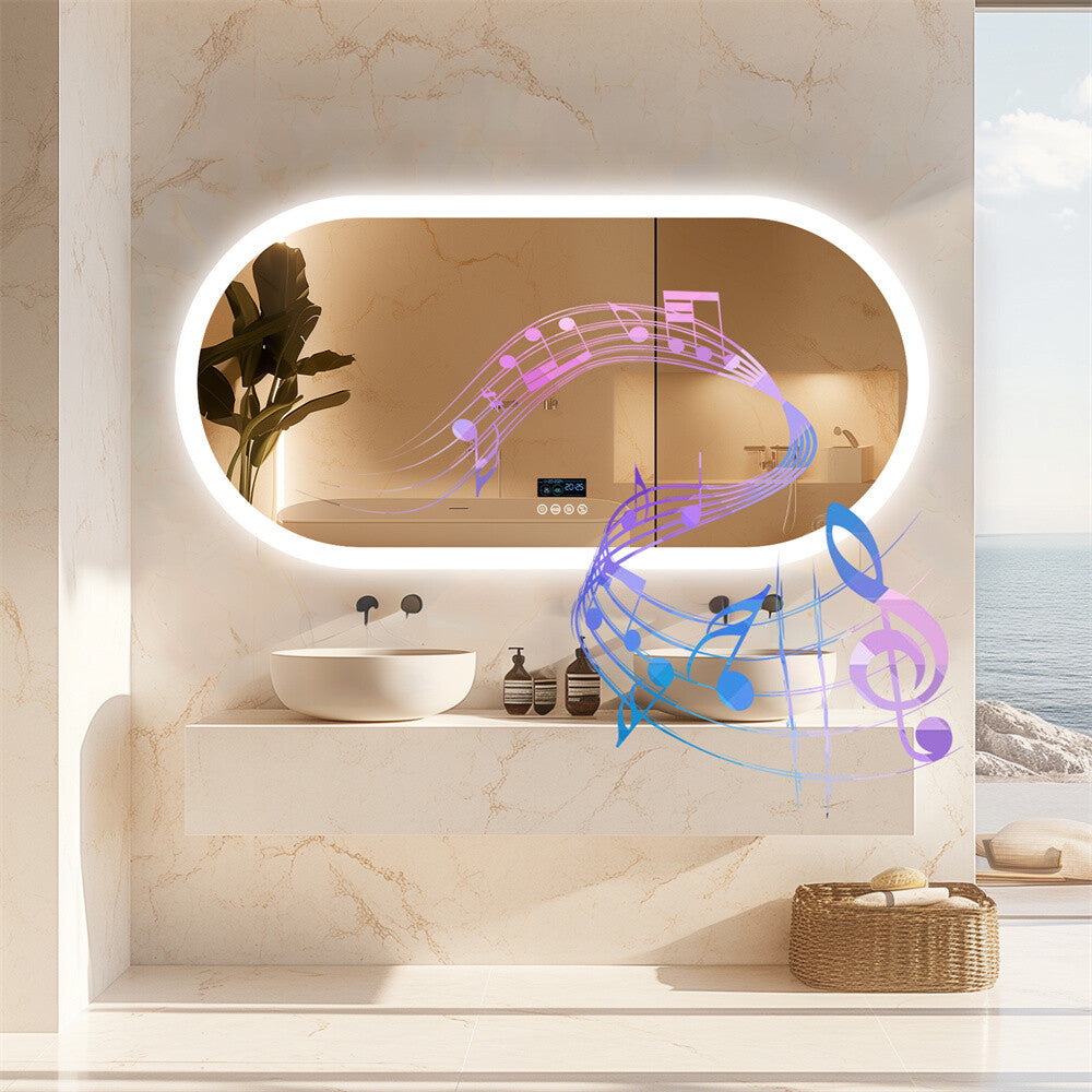Large Bluetooth LED Bathroom Mirror Wall Vanity Mirror Dimmable Anti-fog Touch