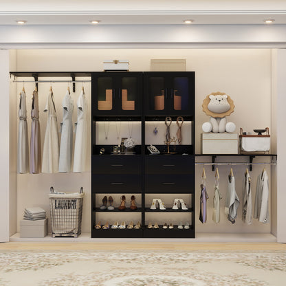 60'' W Walk-in Closet Organizer System with Door Storage Cabinet and Wood Drawer