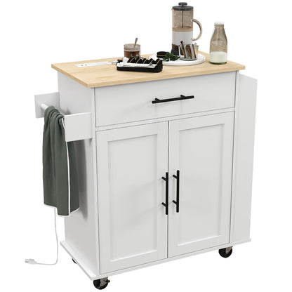 HOMCOM Kitchen Island with Storage and Power Outlets, Rolling Kitchen Cart