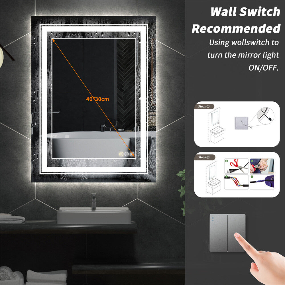 Bathroom Mirror with Front+Backlit Lights Dimmable Wall Vanity Mirrors Anti-Fog