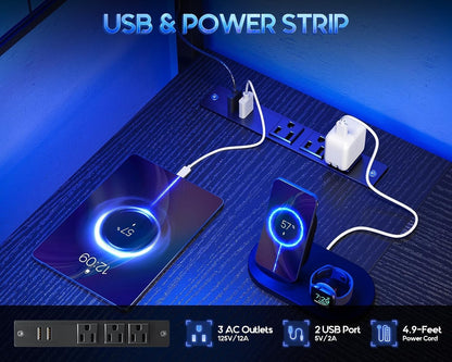 Office Table Reversible Computer Desk L Shaped Gaming Desk w/ Hook & LED Lights