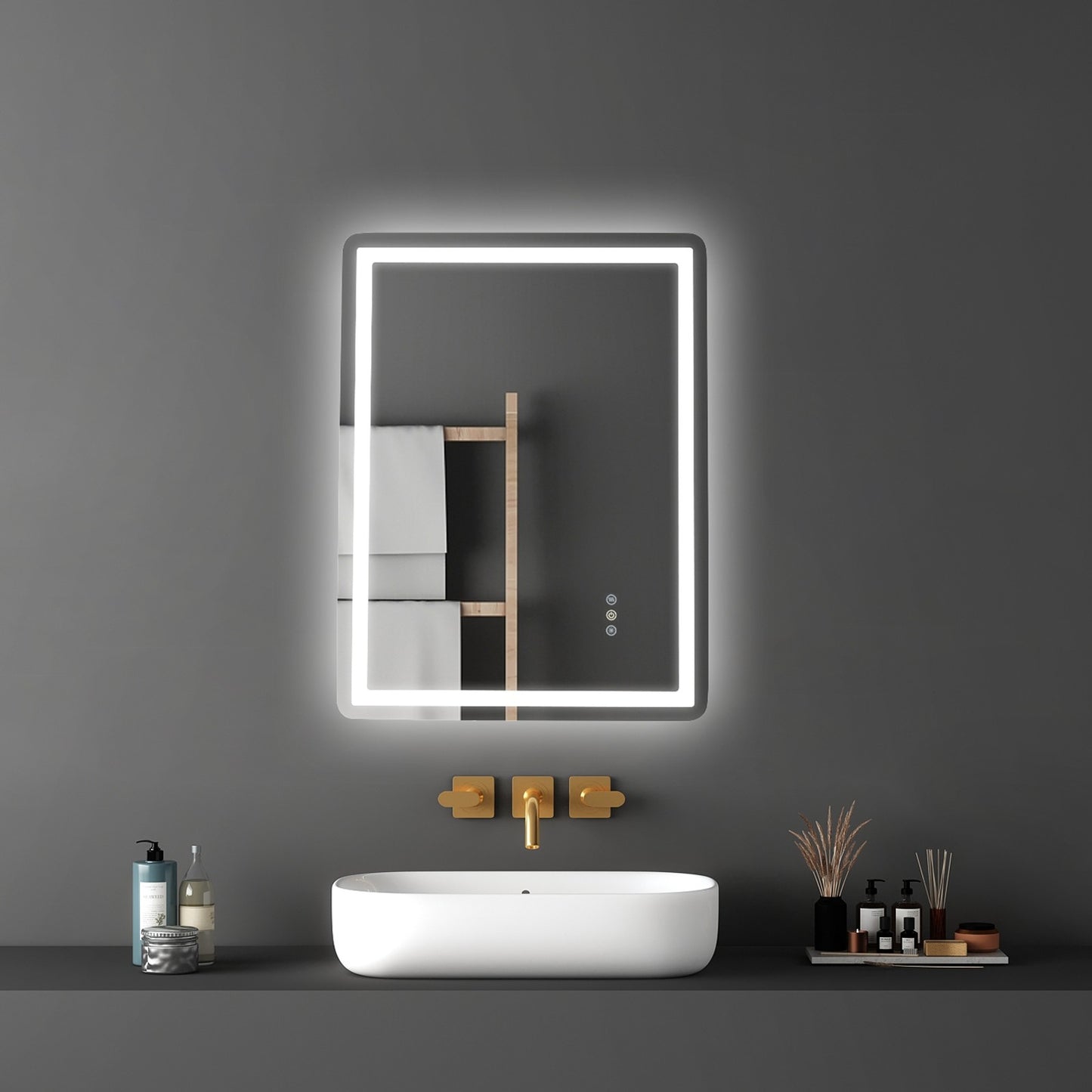 24x32'' LED Bathroom Mirror Wall Vanity Mirror Dimmable Anti-fog Front Backlit