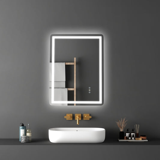 24x32'' LED Bathroom Mirror Wall Vanity Mirror Dimmable Anti-fog Front Backlit