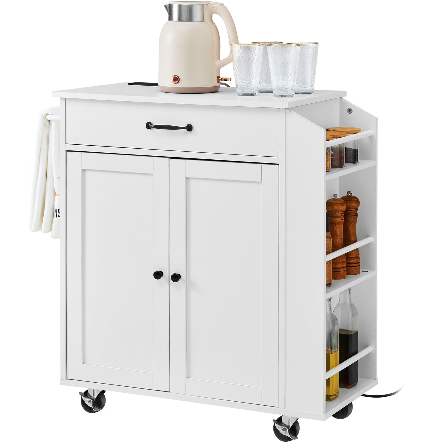 Kitchen Island Cart Rolling Storage Cabinet on Wheel with Charging Station