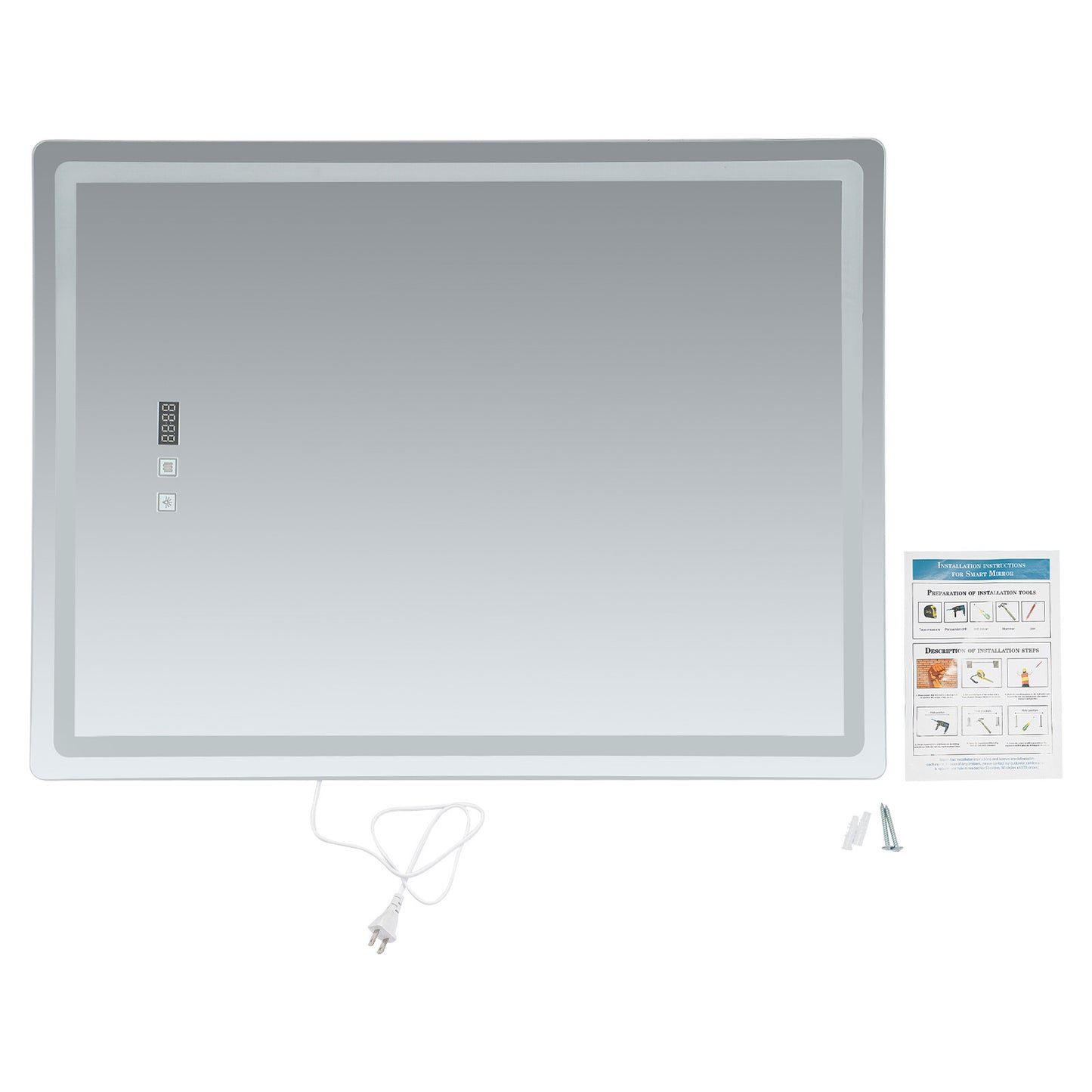 Dimmable LED Bathroom Mirror with Anti-Fog Function and Time Display 60×80 cm