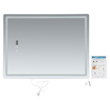 Dimmable LED Bathroom Mirror with Anti-Fog Function and Time Display 60×80 cm