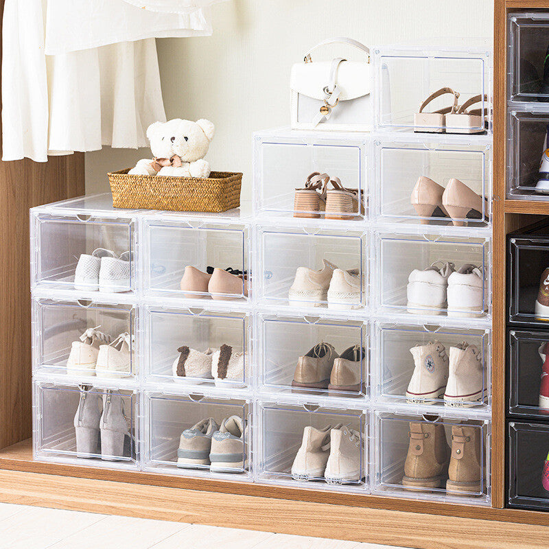 12 Clear Shoe Boxes Magnetic Drop Front Sneaker Rack Storage Organizer Stackable