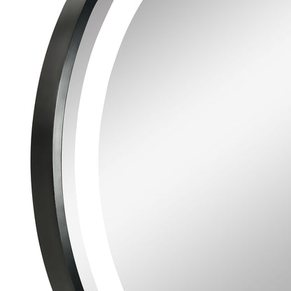 24" LED Smart Bathroom Mirror Wall Mounted Round Vanity Mirror w/ Lights, Black