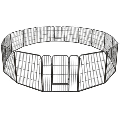 Outdoor Dog Playpen 16 Panels 32" H Pet Playpen Metal Frame Dog Fence, Black