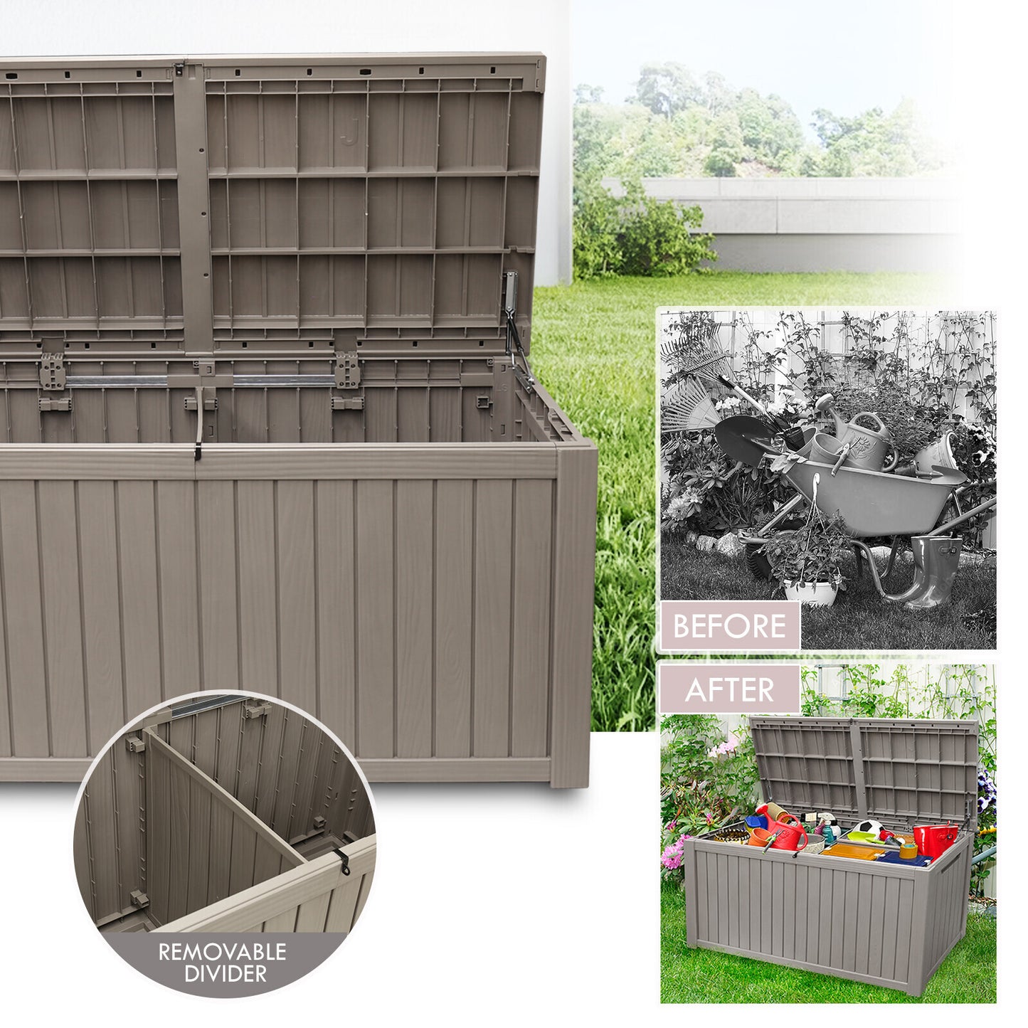 180 Gallon Deck Box Storage Outdoor Patio Chest Organizer Furniture Garden Bench