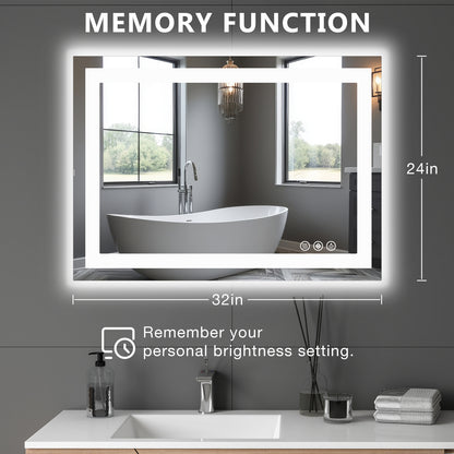LED Dimmable Lighted Bathroom Mirror Anti-Fog Wall Mounted Rectangle Mirror