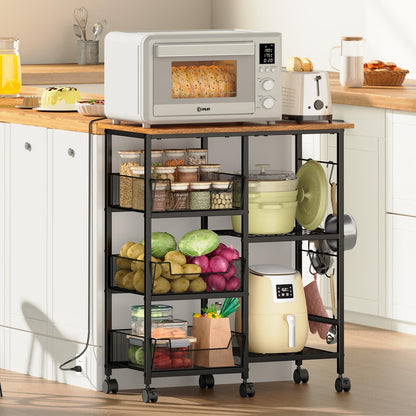 Rolling Kitchen Storage Microwave Cart, Kitchen Island with Adjustable Shelf ...