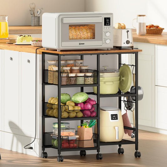Rolling Kitchen Storage Microwave Cart, Kitchen Island with Adjustable Shelf ...