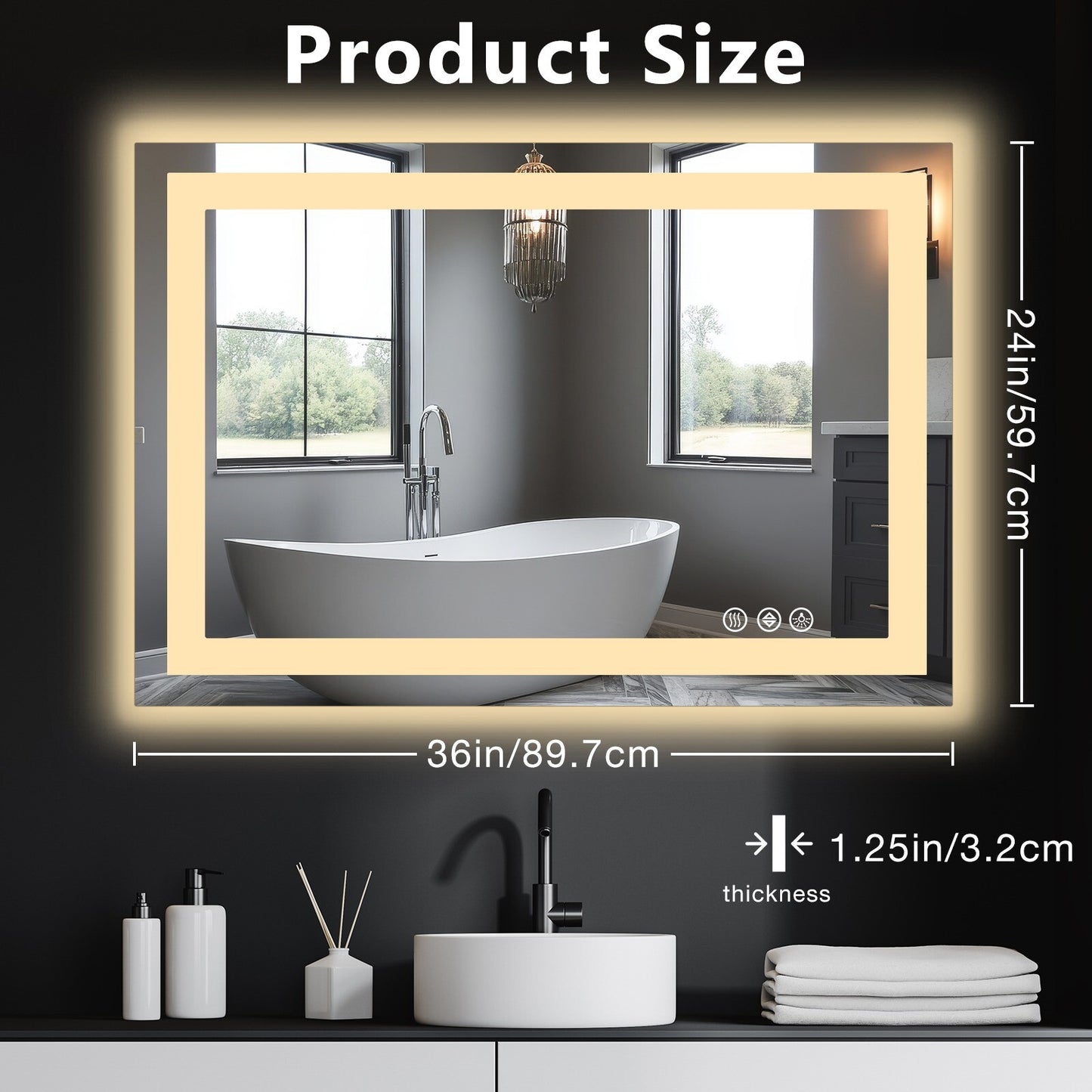 28''/32''/36'' Anti-fog LED Mirror Bathroom,Rectangle Smart Memory Vanity Mirror