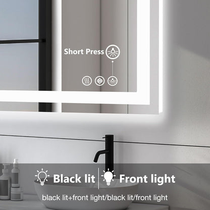 LED Dimmable Lighted Bathroom Mirror Anti-Fog Wall Mounted Rectangle Mirror