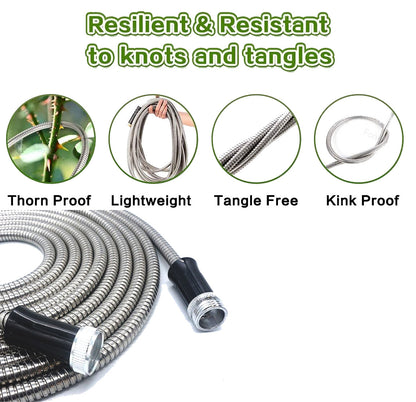 75FT 304 Stainless Steel Metal Garden Water Hose Kink Proof Flexible Heavy Duty