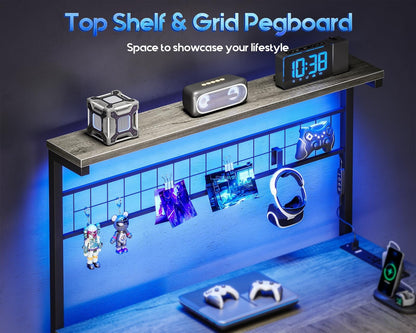 Office Table Reversible Computer Desk L Shaped Gaming Desk w/ Hook & LED Lights