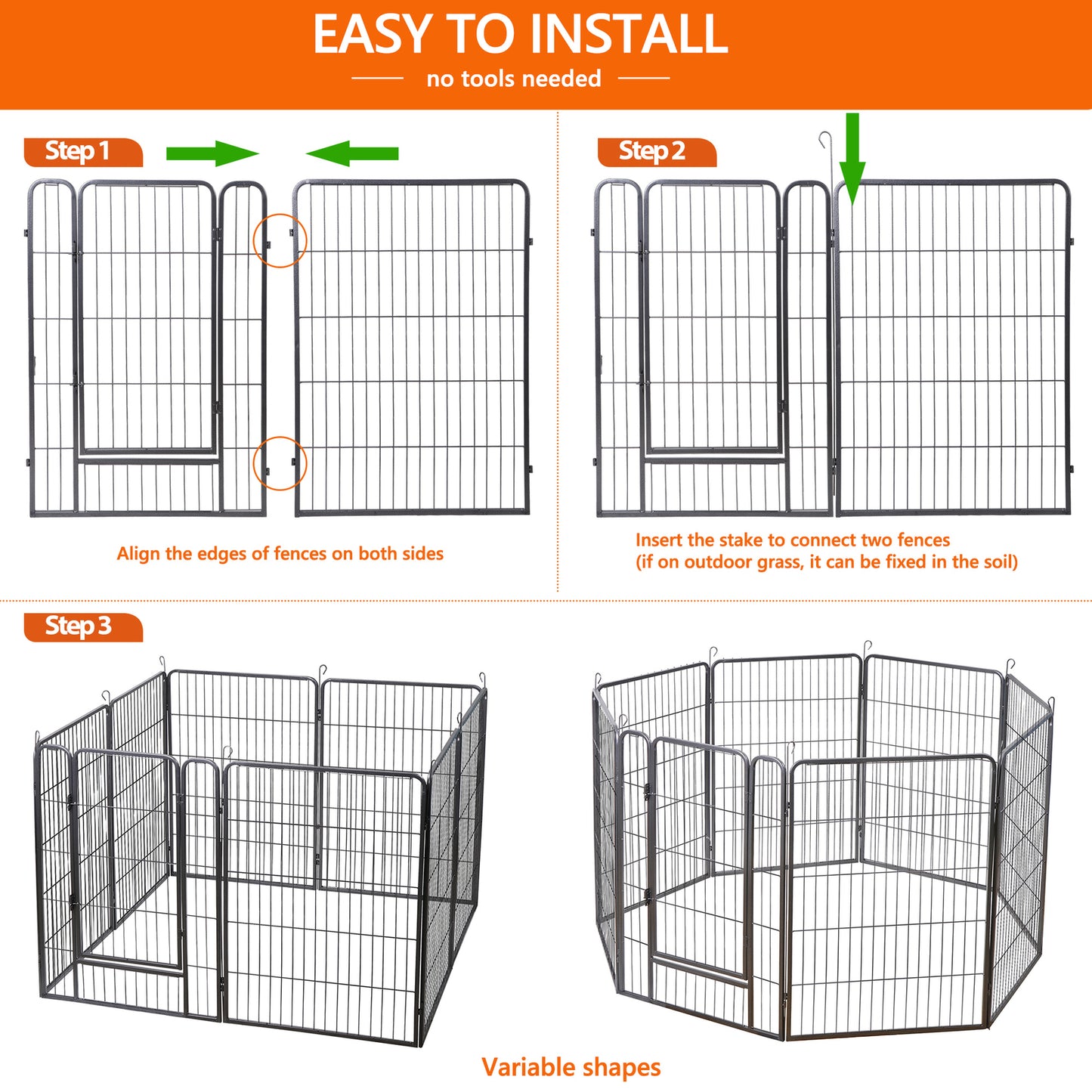 8 Panels 40''/16 panels 24”/32" Dog Pet Playpen Dog Fence Exercise Pen Outdoor