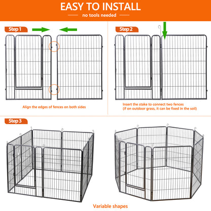8 Panels 40''/16 panels 24”/32" Dog Pet Playpen Dog Fence Exercise Pen Outdoor
