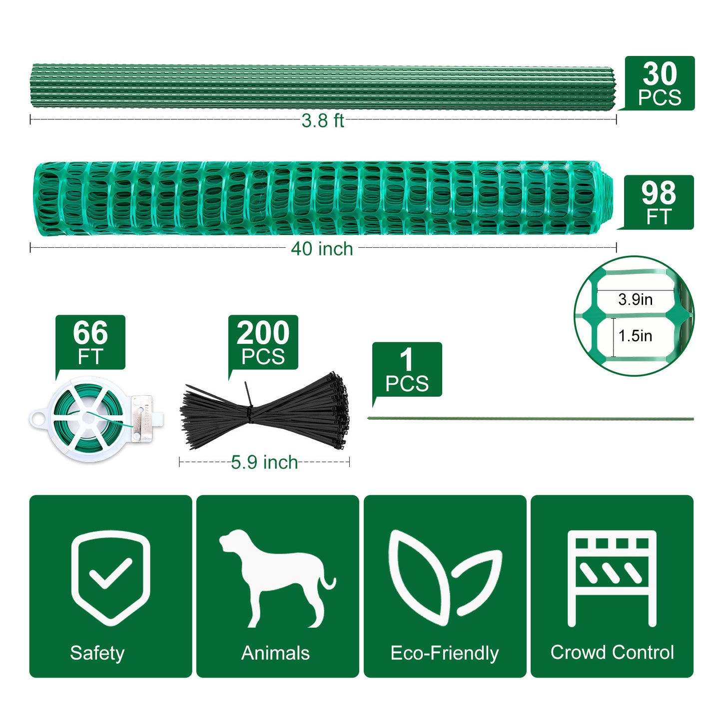 NAIZEA Garden Fence,Snow Fence Temporary Fence Plastic Fence with Posts & Stake