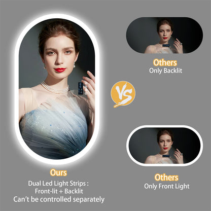 Large Bluetooth LED Bathroom Mirror Wall Vanity Mirror Dimmable Anti-fog Touch