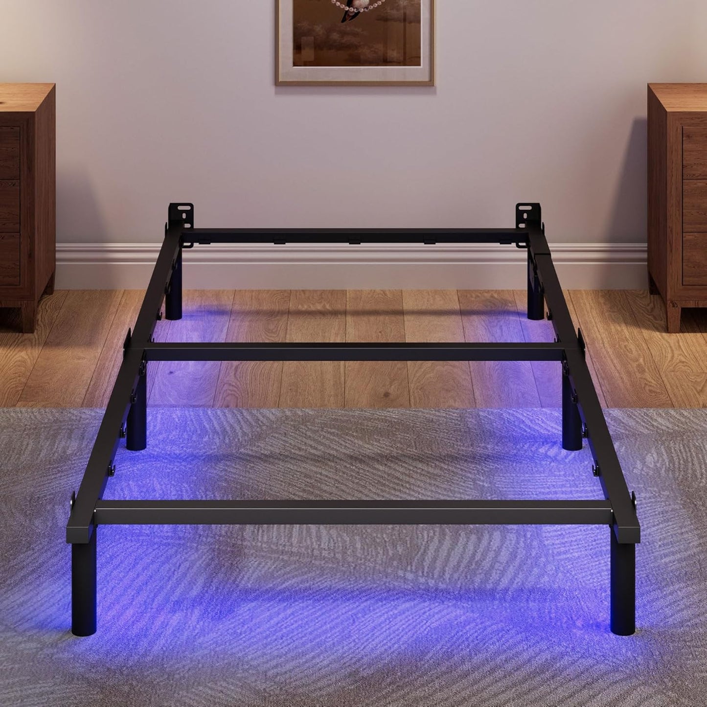 Twin Full Queen Bed Frame with LED Lights Charging Station Metal Platform Sturdy