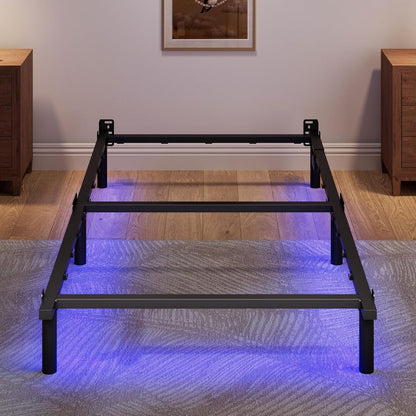 Twin Full Queen Bed Frame with LED Lights Charging Station Metal Platform Sturdy